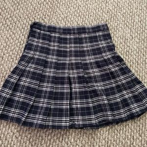 Navy Plaid Pleated Skirt